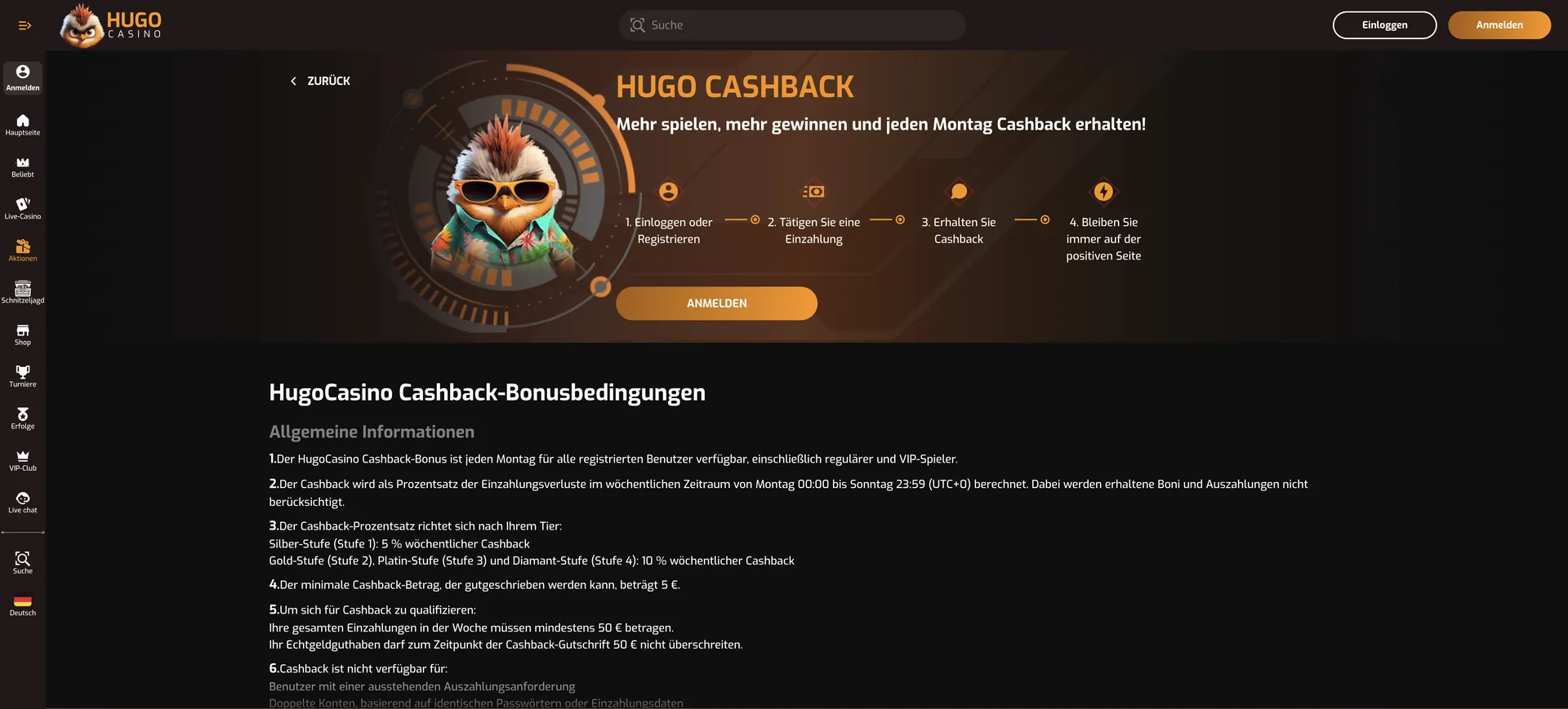 Fast Cashback Hugo Casino Bonus: Fast Cashback
