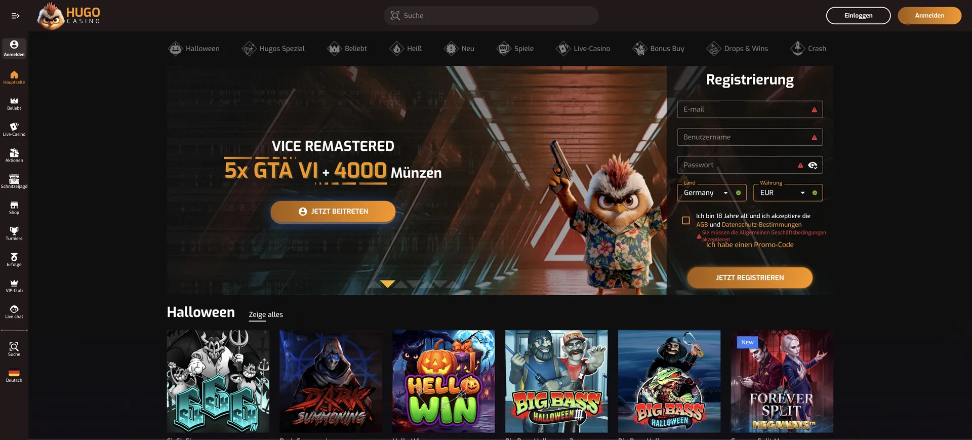 Registrierung Hugo Casino Login: Registrierung